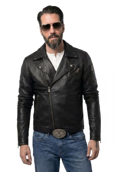 JP1880 830586 Jachetă biker din nappa de miel Neagră - Geci - Geci Bărbați Mărimi Mari