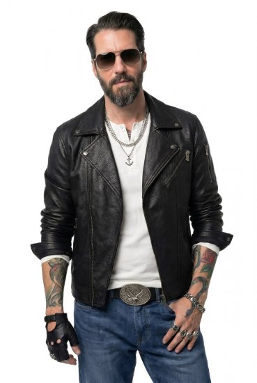 JP1880 830586 Jachetă biker din nappa de miel Neagră - Geci - Geci Bărbați Mărimi Mari