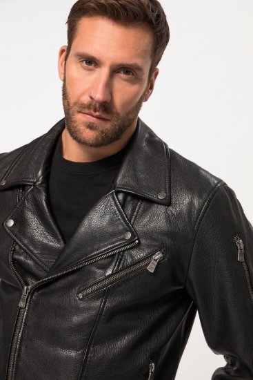 JP1880 830586 Jachetă biker din nappa de miel Neagră - Geci - Geci Bărbați Mărimi Mari
