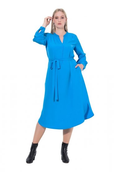 Ulla Popken 831004 Rochie midi cu mânecă lungă și decolteu în V Albastru regal - Rochii midi - Rochii midi la marimi mari