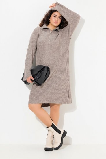 Ulla Popken 831589 Rochie tricotată cu mânecă lungă și guler înalt Gri - Rochii tricotate - 