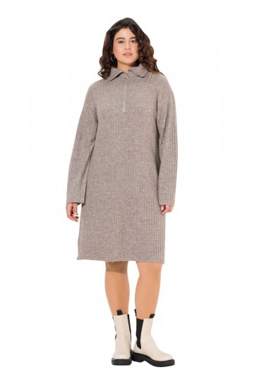 Ulla Popken 831589 Rochie tricotată cu mânecă lungă și guler înalt Gri - Rochii tricotate - 