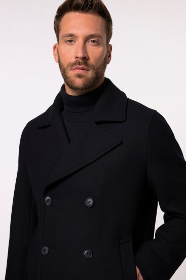 JP1880 Caban Short Double-breasted Overcoat Navy - Geci - Geci Bărbați Mărimi Mari