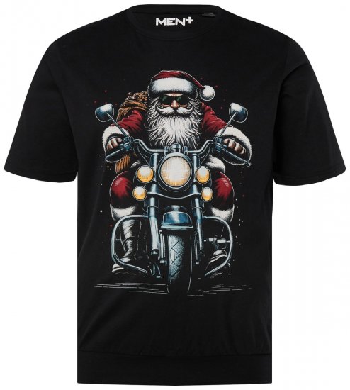 Men+ 148 Tricou bellyfit Moș Crăciun pe motocicletă Neagră - Tricouri - Tricouri Bărbați Mărimi Mari