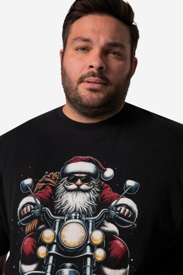 Men+ 148 Tricou bellyfit Moș Crăciun pe motocicletă Neagră - Tricouri - Tricouri Bărbați Mărimi Mari