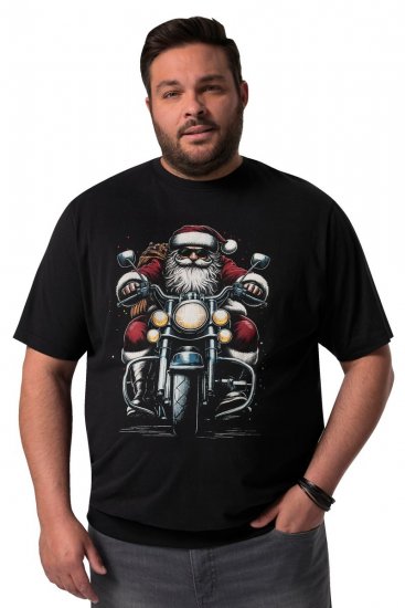 Men+ 148 Tricou bellyfit Moș Crăciun pe motocicletă Neagră - Tricouri - Tricouri Bărbați Mărimi Mari