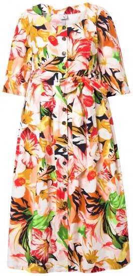 Ulla Popken 832512 Rochie din amestec de in cu flori și mânecă 3/4 Roșu - Rochii maxi - Rochii maxi marimi mari