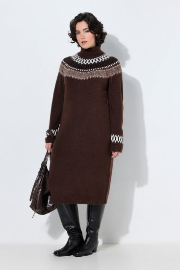 Ulla Popken 832670 Rochie tricotată imprimată cu guler înalt Multicolor - Rochii - Rochii pentru toate mărimile