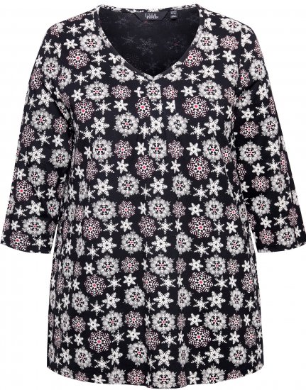 Ulla Popken Snowflake Print 3/4 Sleeve A-Line Tee Black - Tricouri imprimate pentru femei - 