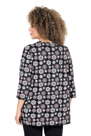 Ulla Popken Snowflake Print 3/4 Sleeve A-Line Tee Black - Tricouri imprimate pentru femei - 