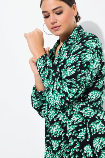 Ulla Popken 834191 Rochie tip cămașă imprimată Neagră - Rochii tip cămașă - 