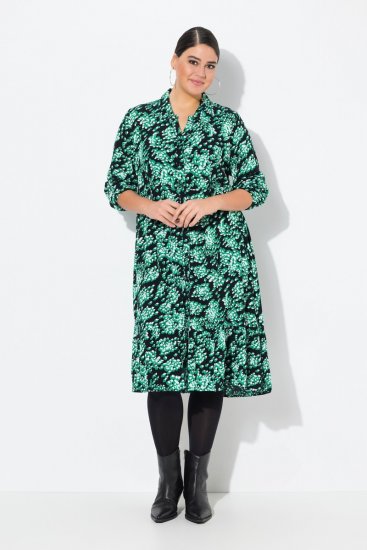 Ulla Popken 834191 Rochie tip cămașă imprimată Neagră - Rochii tip cămașă - 