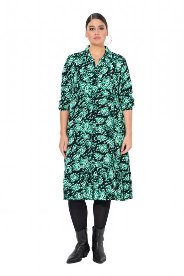 Ulla Popken 834191 Rochie tip cămașă imprimată Neagră - Rochii tip cămașă - 