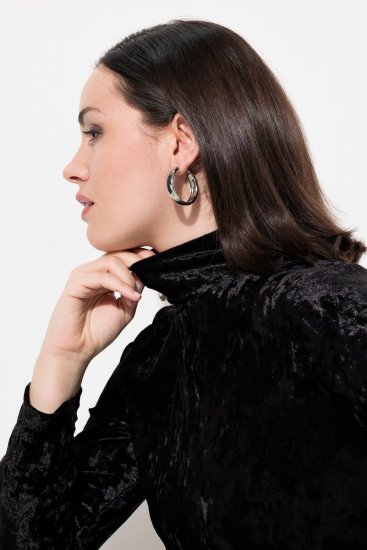 Ulla Popken 834234 Rochie din catifea cu guler înalt Neagră - Rochii de seară - Rochii de seară marimi mari