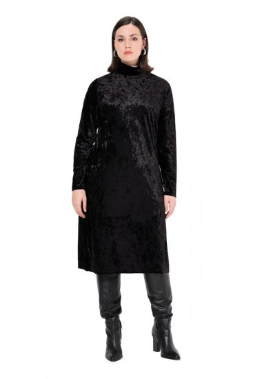 Ulla Popken 834234 Rochie din catifea cu guler înalt Neagră - Rochii de seară - Rochii de seară marimi mari