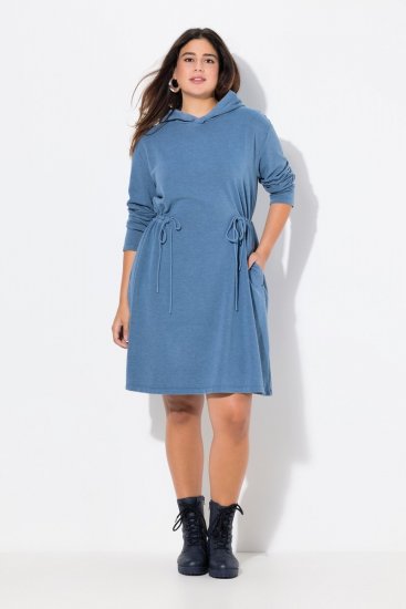 Ulla Popken 834536 Rochie hanorac cu glugă Albastru denim - Rochii din molton - 