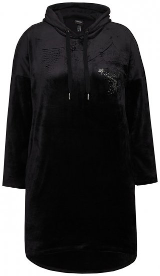 Ulla Popken 834550 Rochie cu mânecă lungă și glugă Neagră - Rochii din molton - 