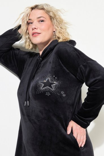 Ulla Popken 834550 Rochie cu mânecă lungă și glugă Neagră - Rochii din molton - 