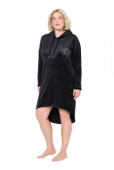Ulla Popken 834550 Rochie cu mânecă lungă și glugă Neagră - Rochii din molton - 
