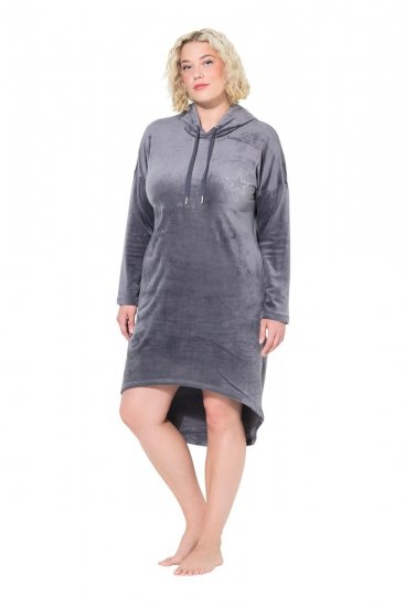 Ulla Popken 834550 Rochie cu mânecă lungă și glugă Antracit - Rochii din molton - 