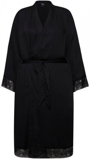 Ulla Popken 834837 Halat kimono cu dantelă Neagră - Halate - 