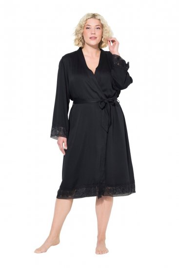 Ulla Popken 834837 Halat kimono cu dantelă Neagră - Halate - 