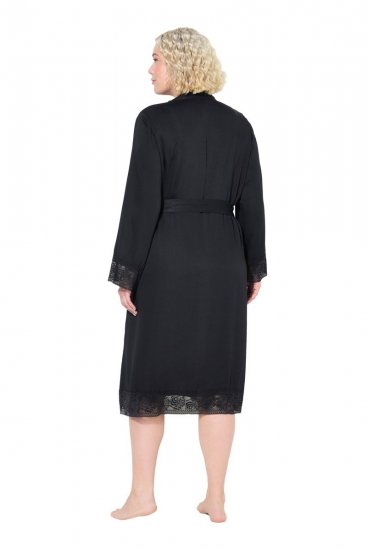 Ulla Popken 834837 Halat kimono cu dantelă Neagră - Halate - 