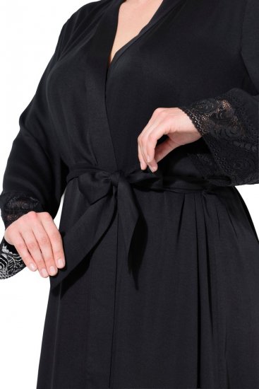 Ulla Popken 834837 Halat kimono cu dantelă Neagră - Halate - 