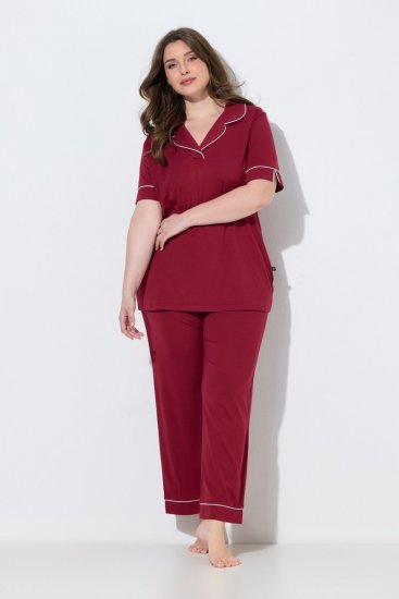 Ulla Popken 835397 Pijama cu mânecă scurtă și guler de cămașă Lila - Pijamale/Haine de casă - 