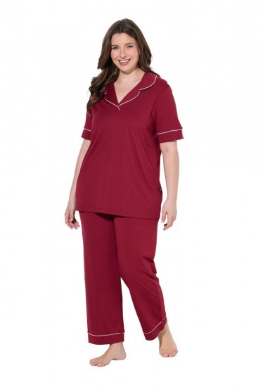 Ulla Popken 835397 Pijama cu mânecă scurtă și guler de cămașă Lila - Pijamale/Haine de casă - 