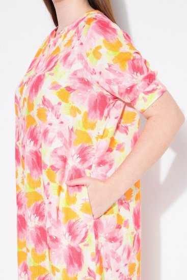 Ulla Popken 836739 Rochie din amestec de in cu flori Alb - Rochii de vară - Rochii de vară marimi mari