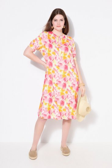 Ulla Popken 836739 Rochie din amestec de in cu flori Alb - Rochii de vară - Rochii de vară marimi mari