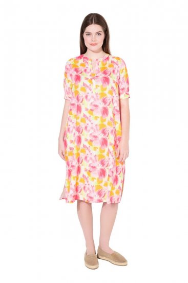 Ulla Popken 836739 Rochie din amestec de in cu flori Alb - Rochii de vară - Rochii de vară marimi mari
