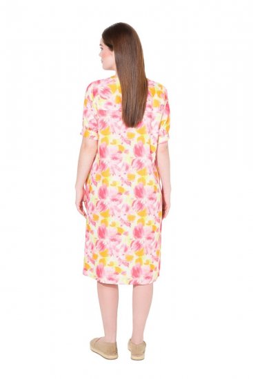 Ulla Popken 836739 Rochie din amestec de in cu flori Alb - Rochii de vară - Rochii de vară marimi mari