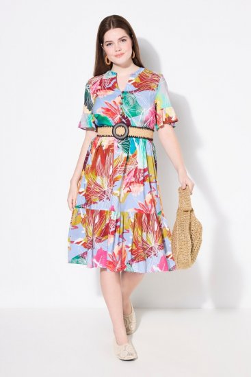 Ulla Popken 836746 Rochie midi cu flori și volane Albastru deschis - Rochii midi - Rochii midi la marimi mari