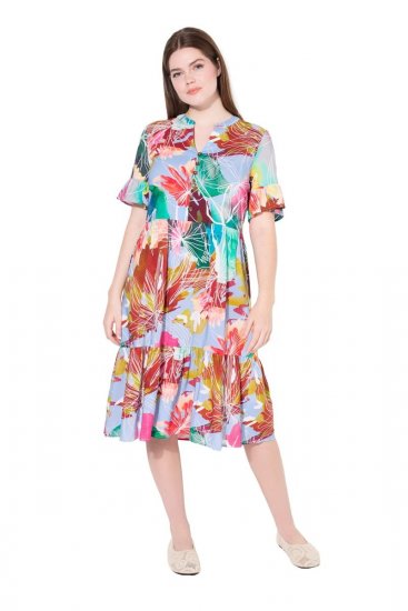 Ulla Popken 836746 Rochie midi cu flori și volane Albastru deschis - Rochii midi - Rochii midi la marimi mari