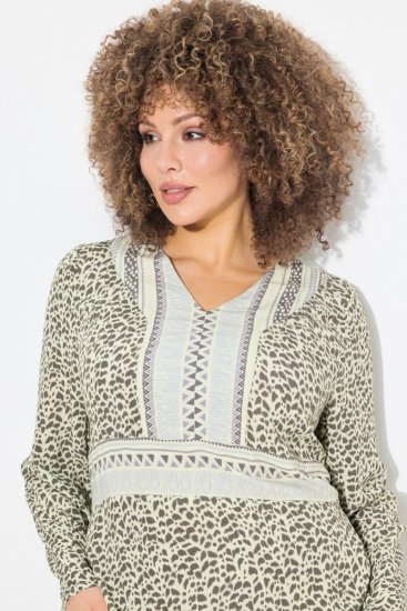 Ulla Popken 838120 Rochie imprimată cu decolteu în V Verde deschis - Rochii mini - Rochii mini marimi mari