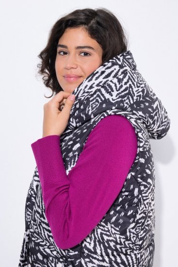Ulla Popken 838435 Vestă lungă matlasată cu imprimeu Neagră - Veste - 