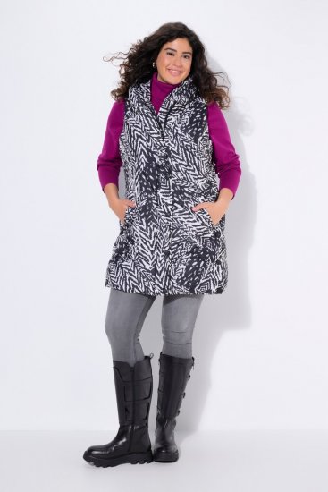 Ulla Popken 838435 Vestă lungă matlasată cu imprimeu Neagră - Veste - 
