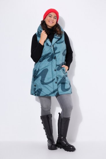 Ulla Popken 838435 Vestă lungă matlasată cu imprimeu Verde-gri - Veste - 