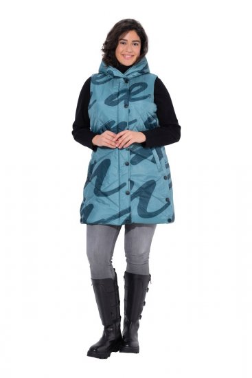 Ulla Popken 838435 Vestă lungă matlasată cu imprimeu Verde-gri - Veste - 