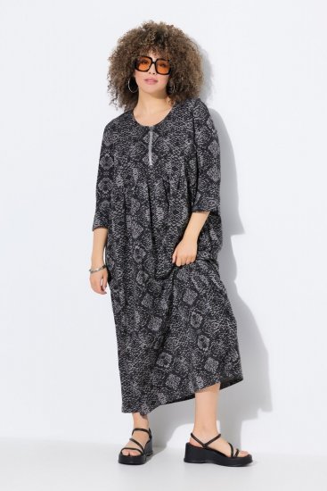 Ulla Popken 839518 Rochie cu imprimeu animal și mânecă 3/4 Antracit - Rochii maxi - Rochii maxi marimi mari