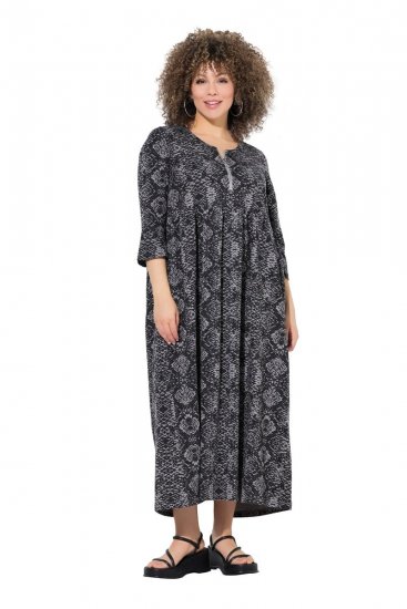 Ulla Popken 839518 Rochie cu imprimeu animal și mânecă 3/4 Antracit - Rochii maxi - Rochii maxi marimi mari