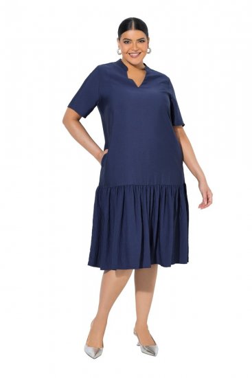 Ulla Popken 840367 Rochie midi cu mânecă scurtă și decolteu în V Bleumarin - Rochii midi - Rochii midi la marimi mari