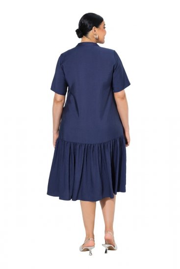 Ulla Popken 840367 Rochie midi cu mânecă scurtă și decolteu în V Bleumarin - Rochii midi - Rochii midi la marimi mari