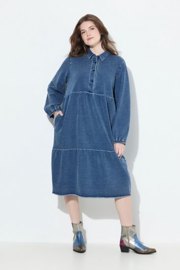 Ulla Popken 840972 Rochie hanorac cu volane Indigo - Rochii din molton - 