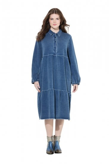 Ulla Popken 840972 Rochie hanorac cu volane Indigo - Rochii din molton - 
