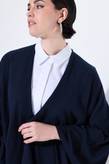 Ulla Popken 841117 Poncho tricotat oversize cu strasuri Bleumarin - Ponchouri și pelerine - 