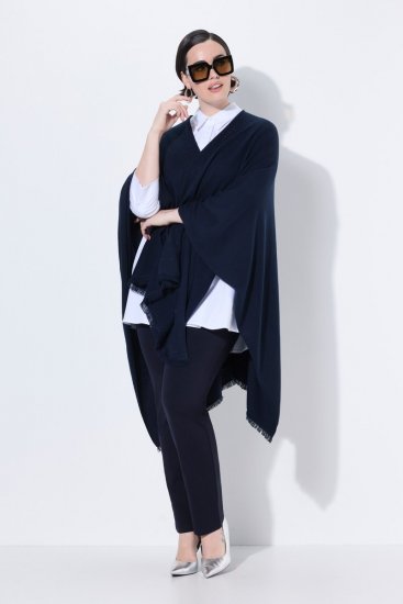 Ulla Popken 841117 Poncho tricotat oversize cu strasuri Bleumarin - Ponchouri și pelerine - 