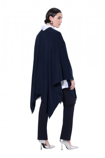 Ulla Popken 841117 Poncho tricotat oversize cu strasuri Bleumarin - Ponchouri și pelerine - 